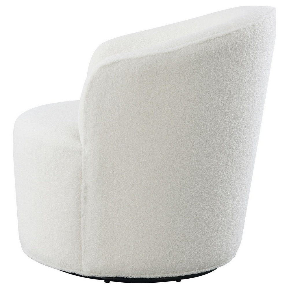 30 Inch Swivel Accent Chair Barrel Inspired Design Faux Sheepskin White By Casagear Home BM309165