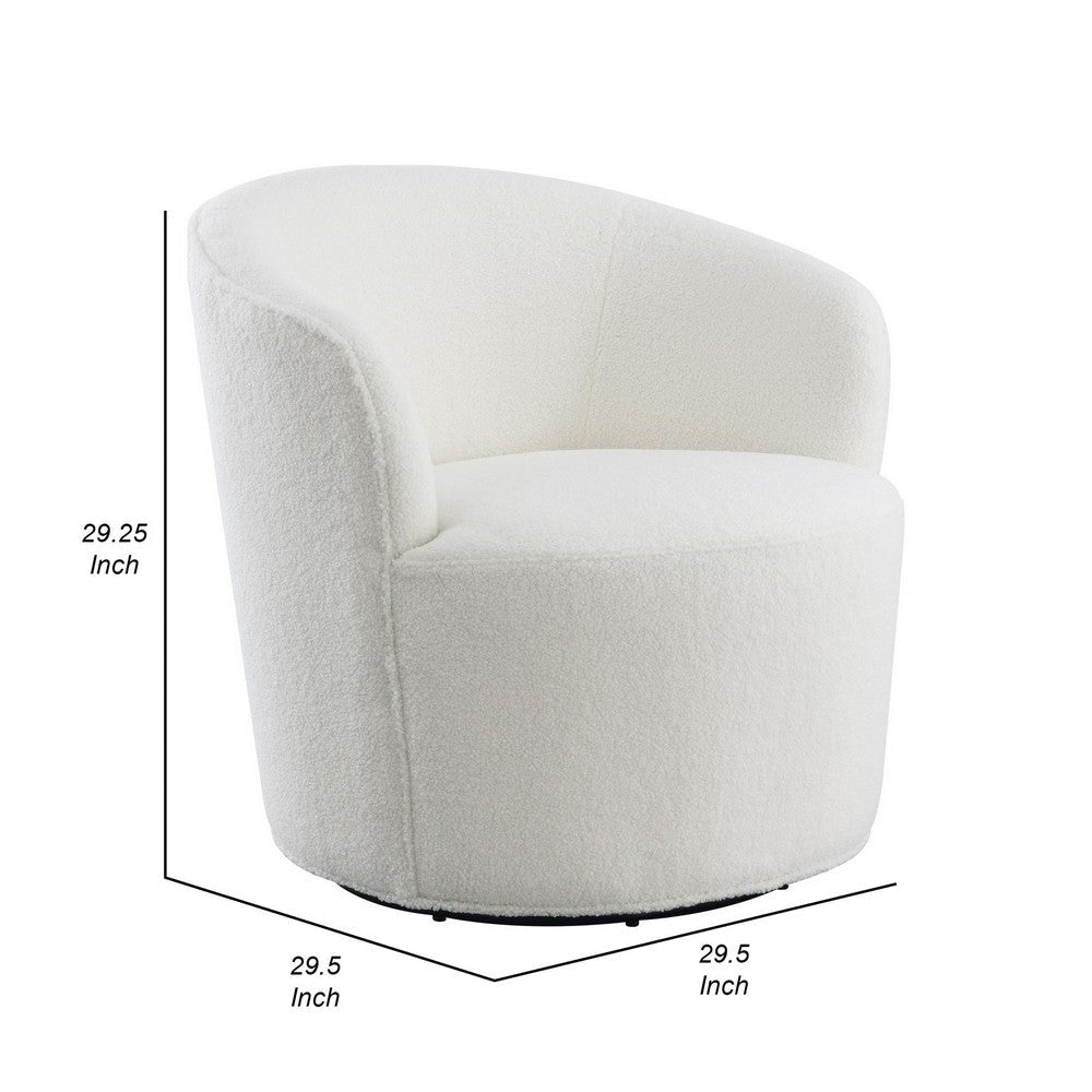 30 Inch Swivel Accent Chair Barrel Inspired Design Faux Sheepskin White By Casagear Home BM309165