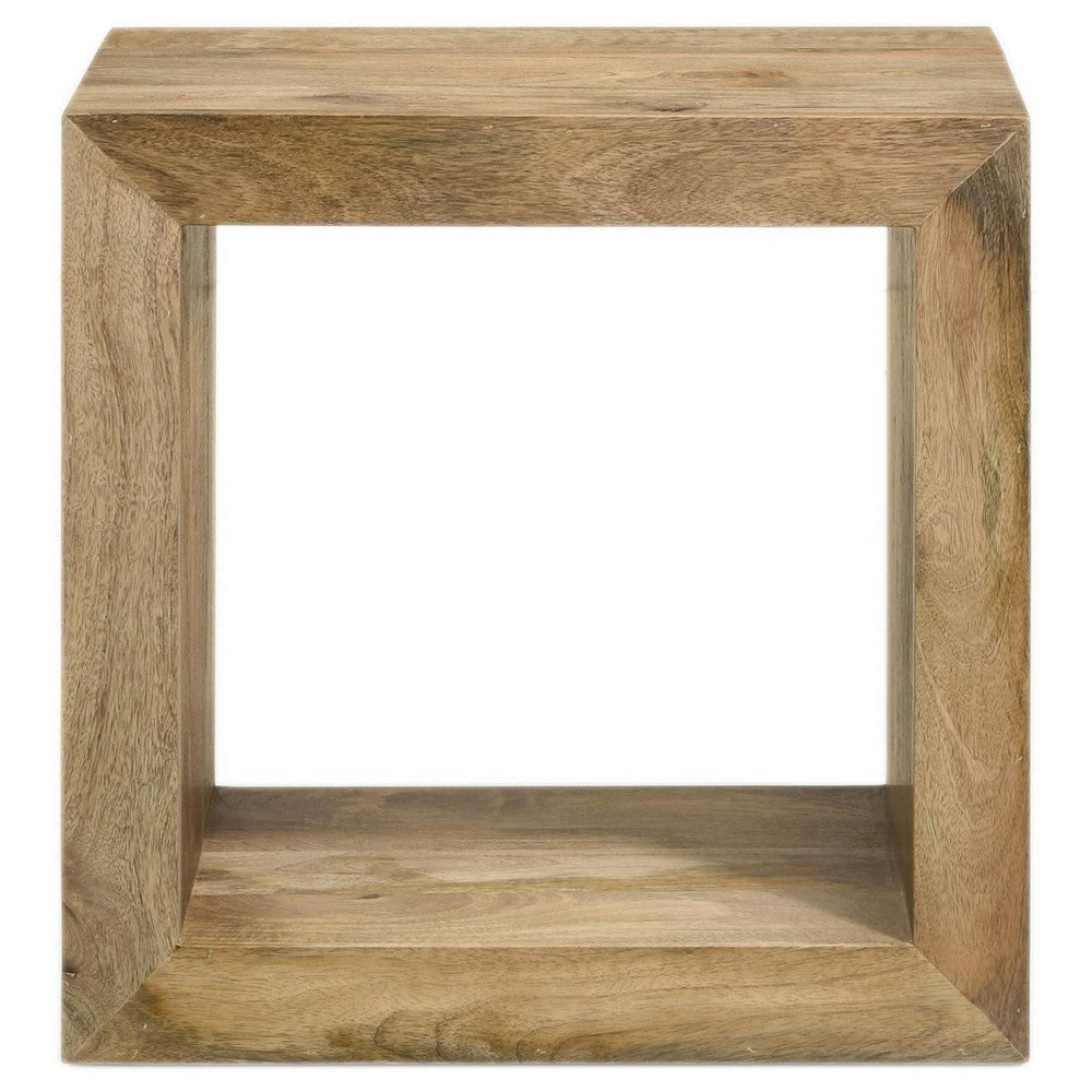 Beni 22 Inch End Table Cube Shape Handcrafted Mango Wood Frame Brown By Casagear Home BM309170