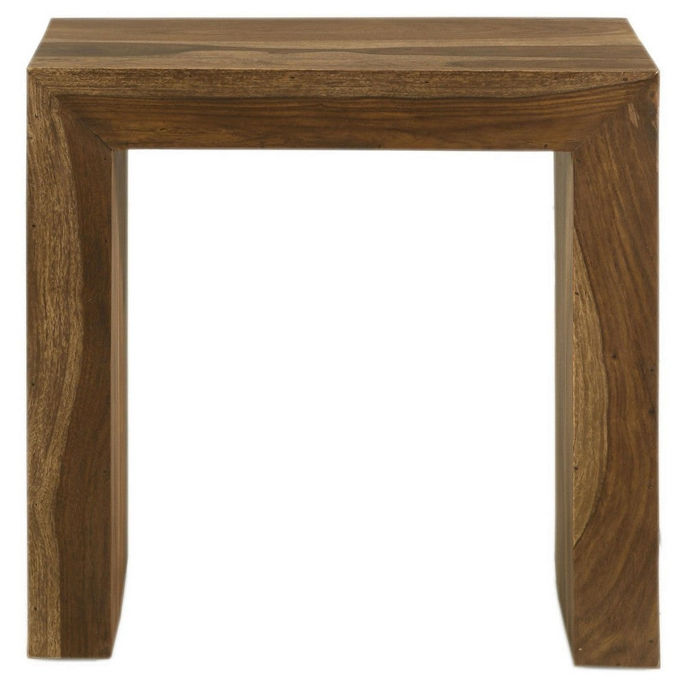 Ody 22 Inch Side End Table U Shaped Sheesham Wood Auburn Brown Finish By Casagear Home BM309173