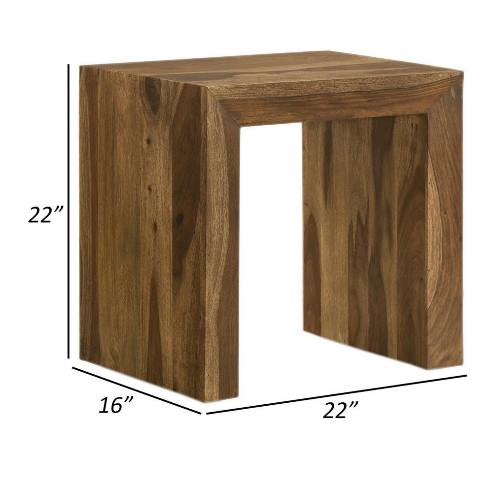 Ody 22 Inch Side End Table U Shaped Sheesham Wood Auburn Brown Finish By Casagear Home BM309173