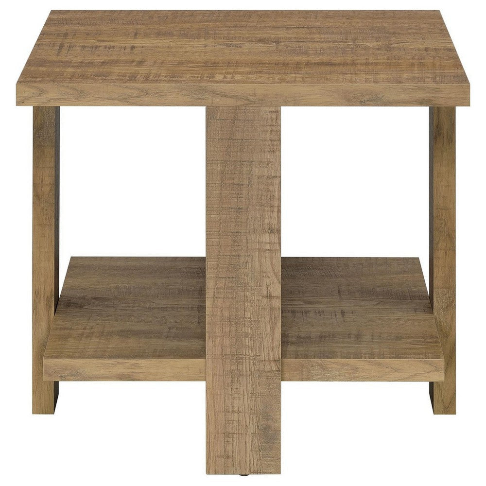 Dew 24 Inch Side End Table with Lower Shelf Engineered Wood Mango Brown By Casagear Home BM309179