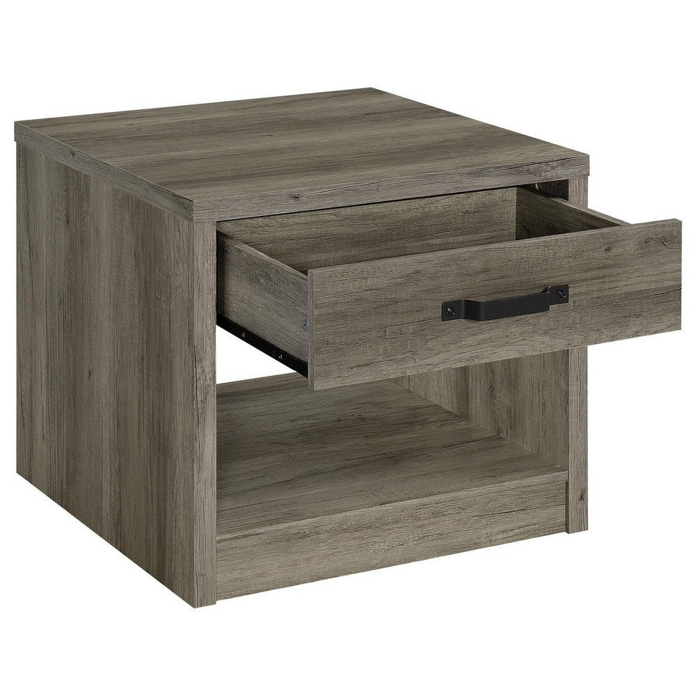 Lix 24 Inch Square End Table with 1 Drawer Rustic Weathered Gray Finish By Casagear Home BM309181