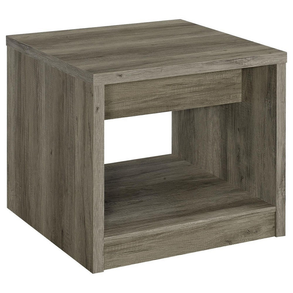 Lix 24 Inch Square End Table with 1 Drawer Rustic Weathered Gray Finish By Casagear Home BM309181