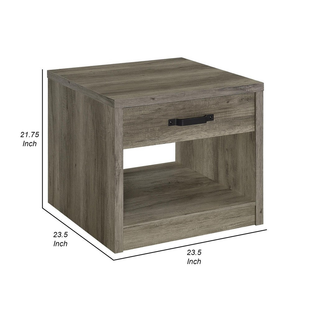 Lix 24 Inch Square End Table with 1 Drawer Rustic Weathered Gray Finish By Casagear Home BM309181