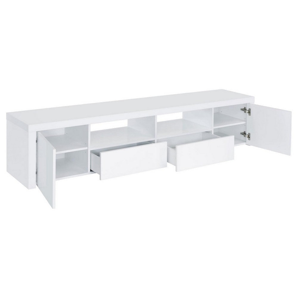 79 Inch TV Media Entertainment Console 2 Drawers Shelves Wood White By Casagear Home BM309185