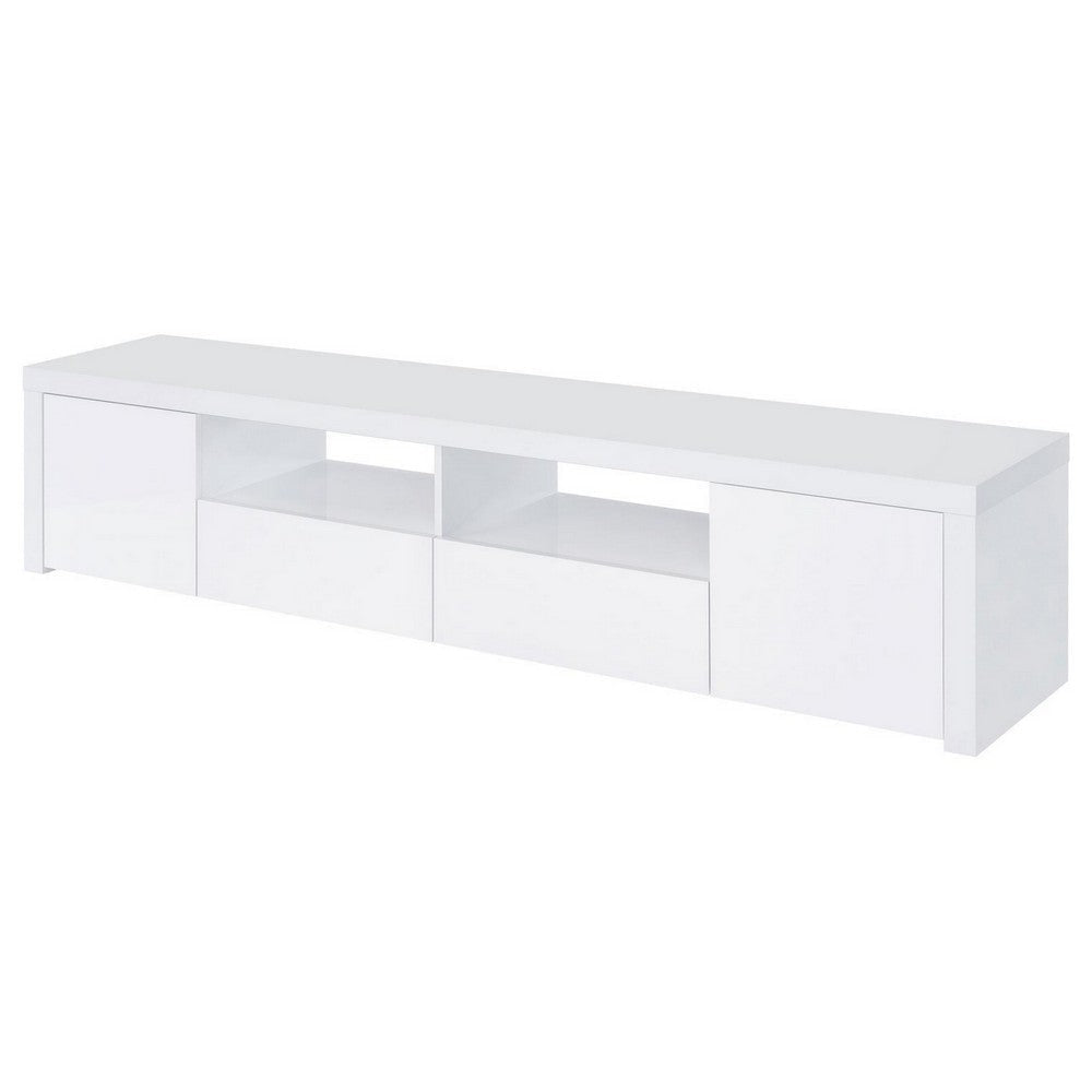 79 Inch TV Media Entertainment Console 2 Drawers Shelves Wood White By Casagear Home BM309185