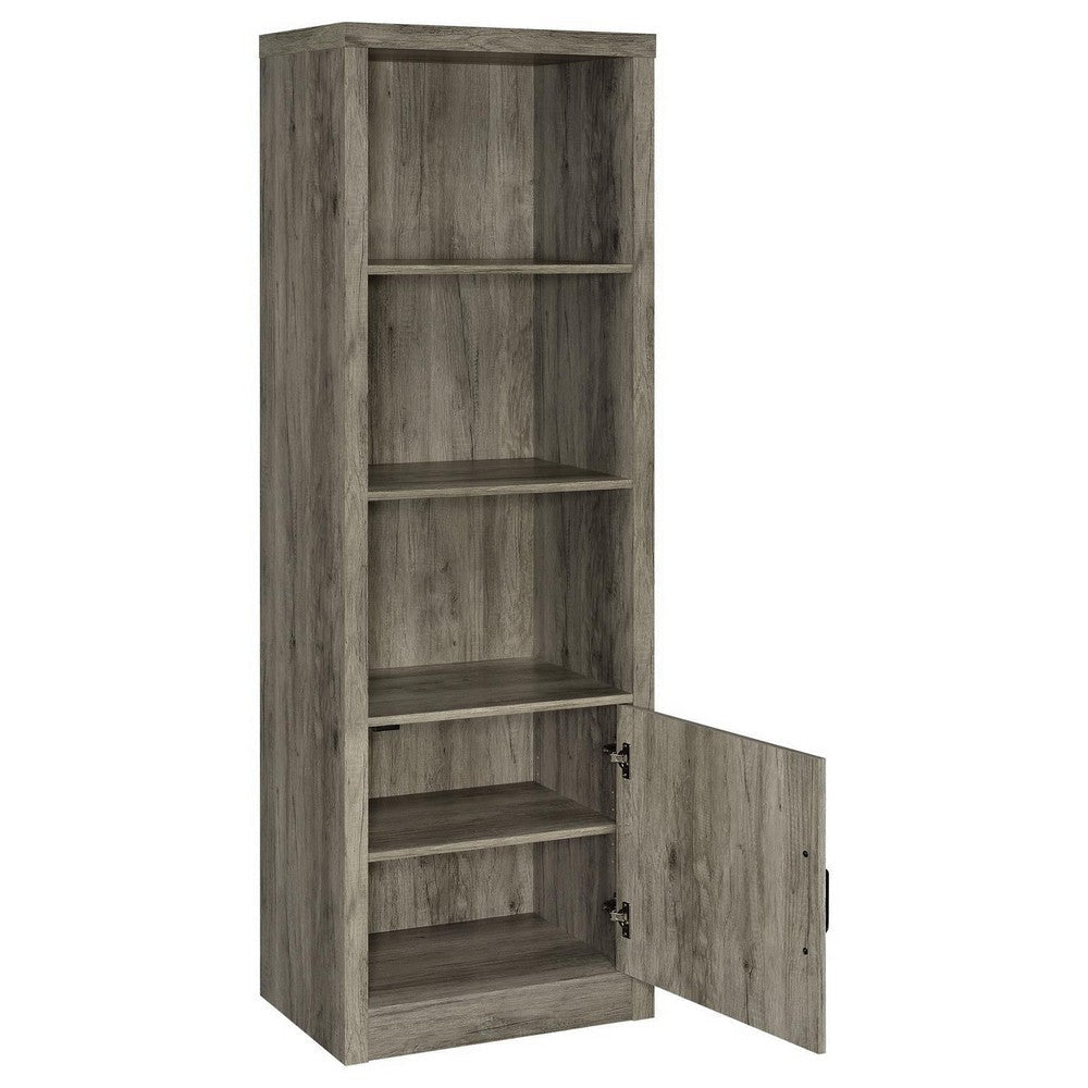 Sac 71 Inch Media Pier Tower with 3 Shelves and Single Cabinet Gray Wood By Casagear Home BM309186