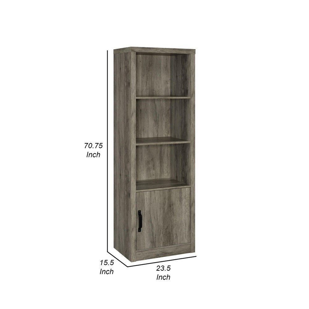 Sac 71 Inch Media Pier Tower with 3 Shelves and Single Cabinet Gray Wood By Casagear Home BM309186