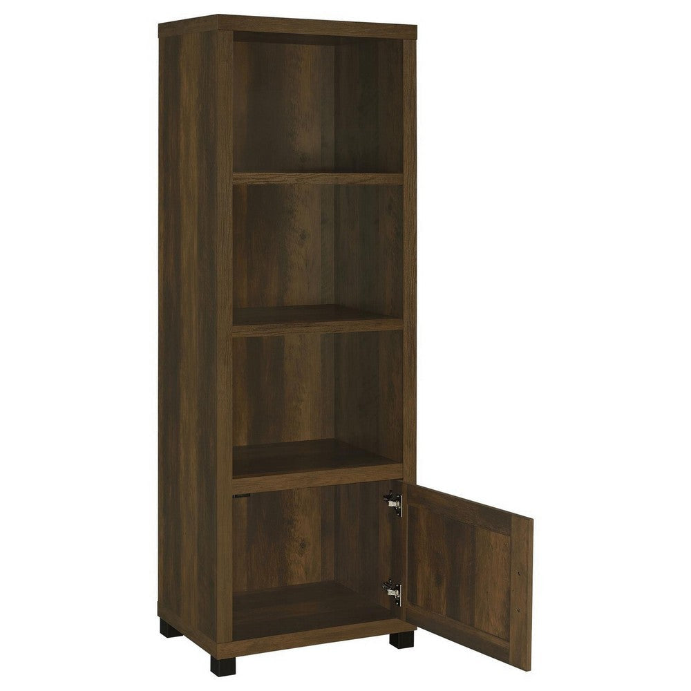 Sac 71 Inch Media Pier Tower with 3 Shelves and Cabinet Dark Pine Wood By Casagear Home BM309188