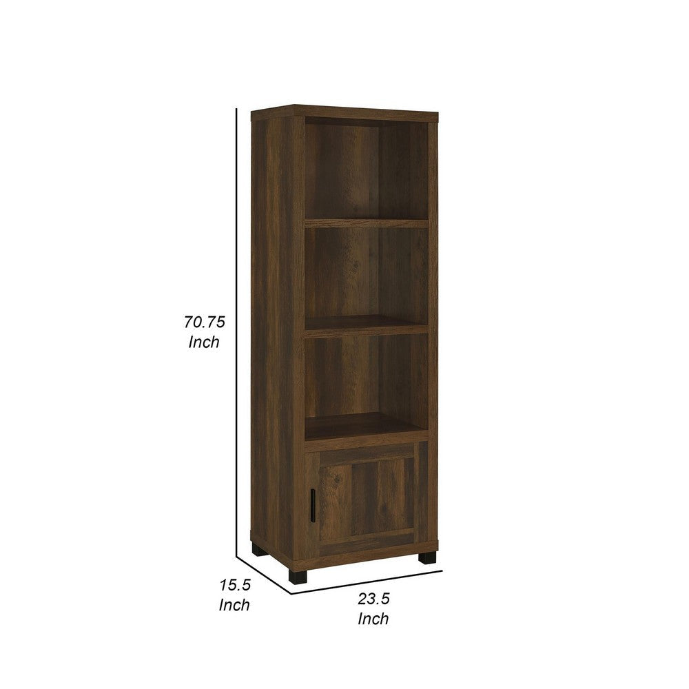 Sac 71 Inch Media Pier Tower with 3 Shelves and Cabinet Dark Pine Wood By Casagear Home BM309188