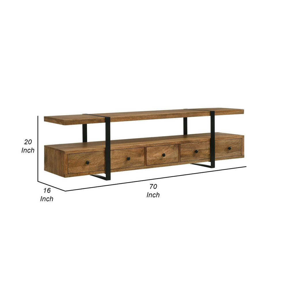 70 Inch TV Media Entertainment Console with 4 Drawers Mango Wood Brown By Casagear Home BM309189