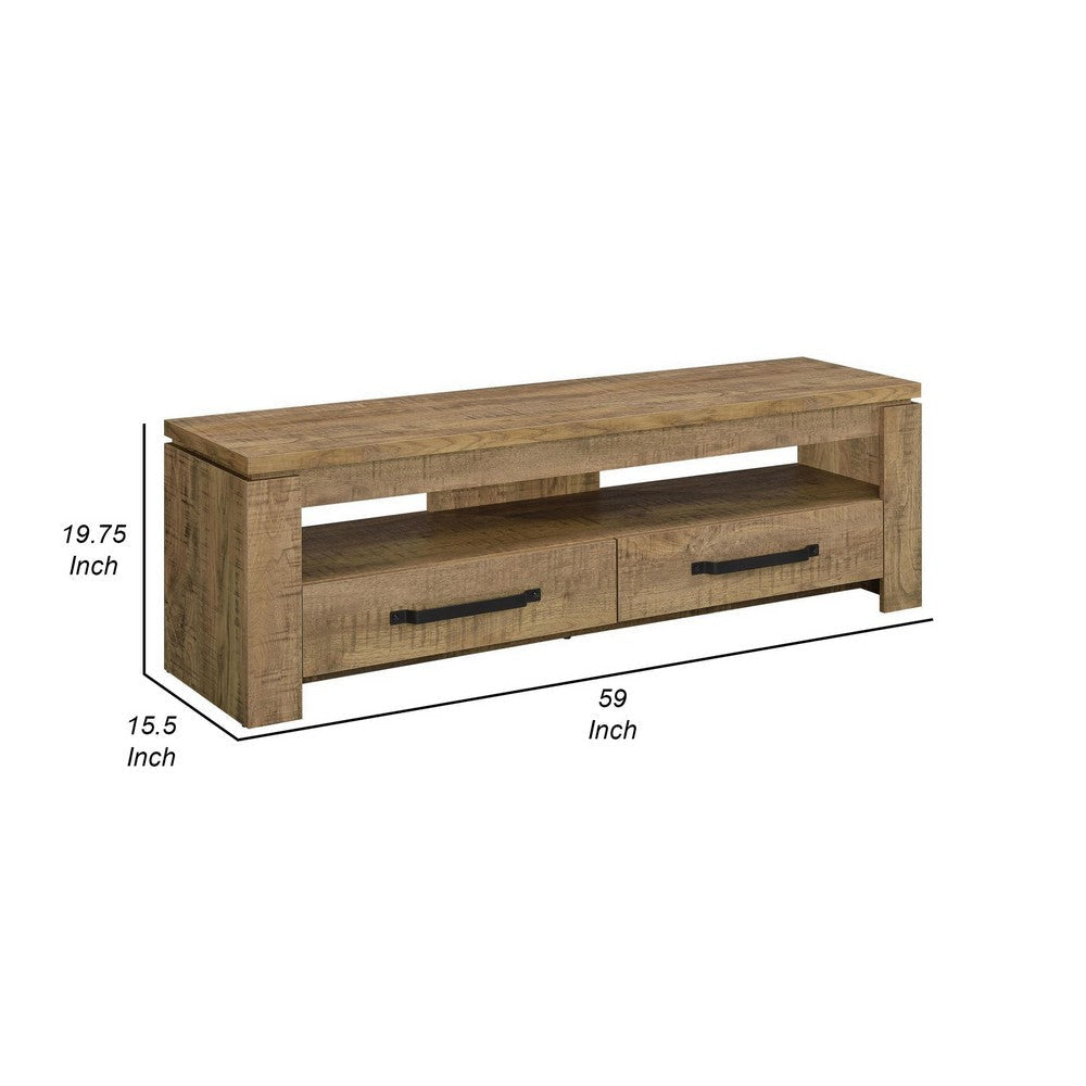 59 Inch TV Media Entertainment Console with 2 Drawers Warm Wood Brown By Casagear Home BM309190