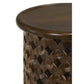 Kyra 24 Inch Round Side Table Ornate Lattice Carving Mango Wood Brown By Casagear Home BM309202