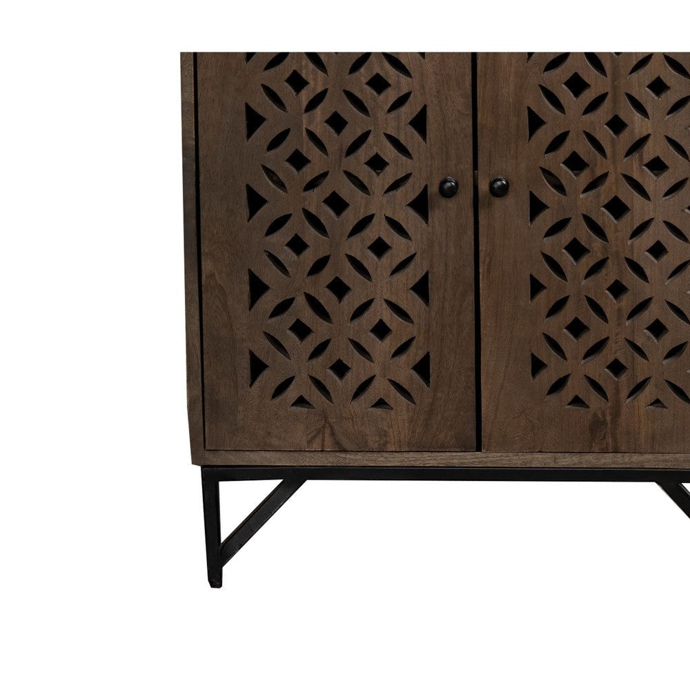 28 Inch Accent Cabinet Console with 2 Doors Mango and MDF Wood Brown By Casagear Home BM309204