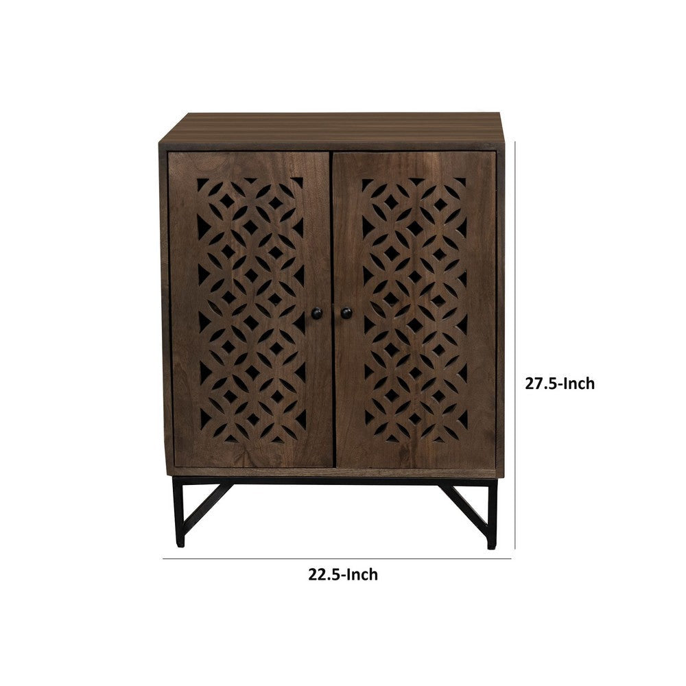 28 Inch Accent Cabinet Console with 2 Doors Mango and MDF Wood Brown By Casagear Home BM309204