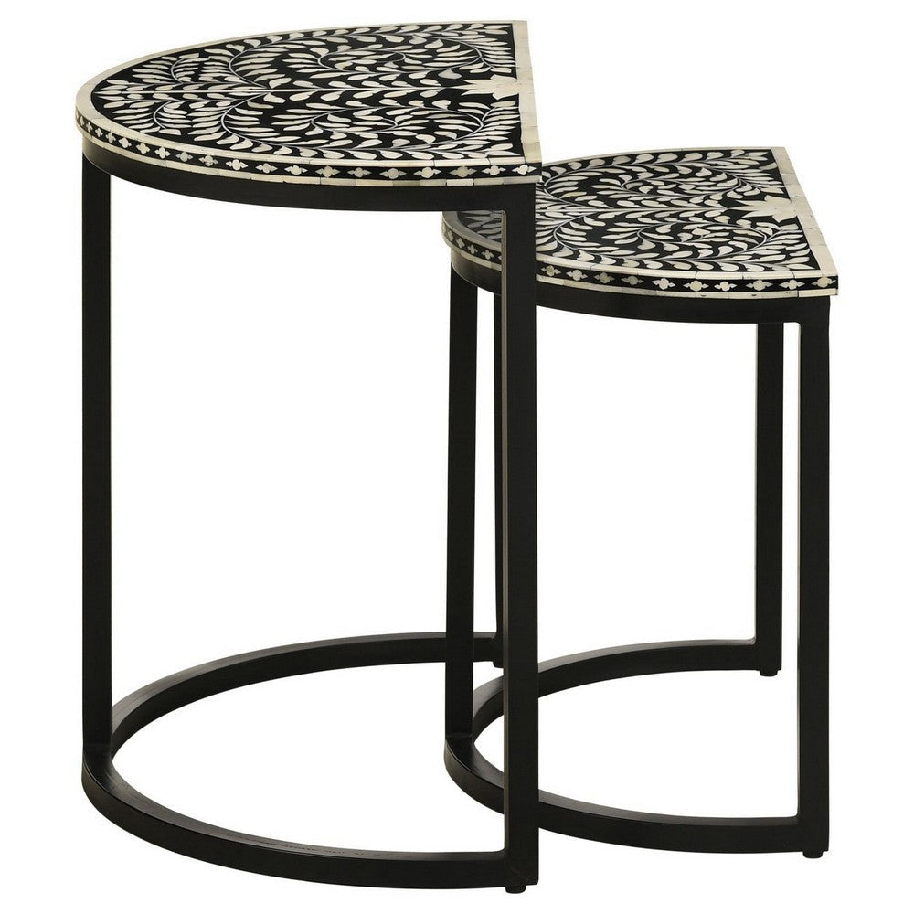 2 Piece Nesting End Tables with Half Moon Tabletops Bone Inlay Black By Casagear Home BM309210