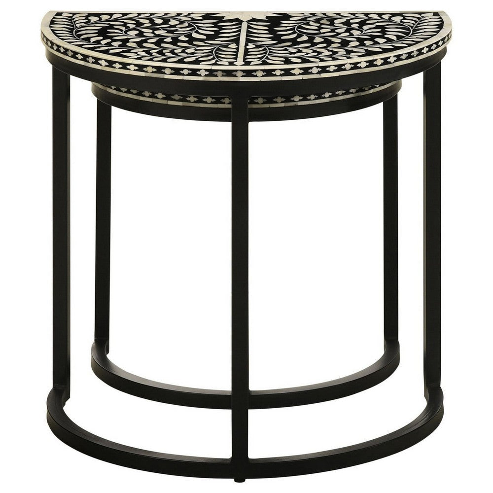 2 Piece Nesting End Tables with Half Moon Tabletops Bone Inlay Black By Casagear Home BM309210