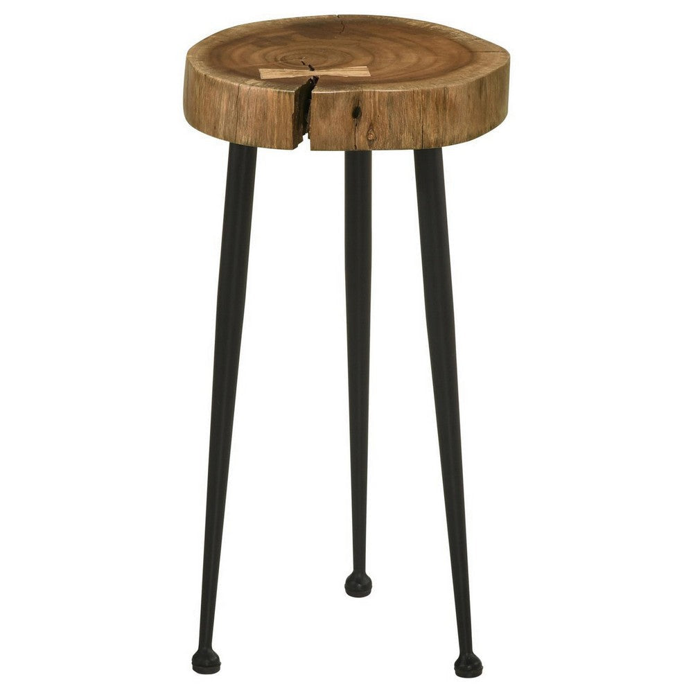 22 Inch Side Table Iron Tapered Legs Live Edge Acacia Wood Natural Brown By Casagear Home BM309211