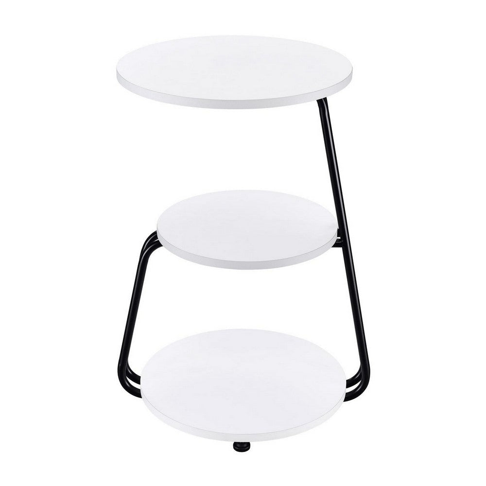 26 Inch Side End Table 3 Tier Design Black Metal Frame White Finish By Casagear Home BM309263