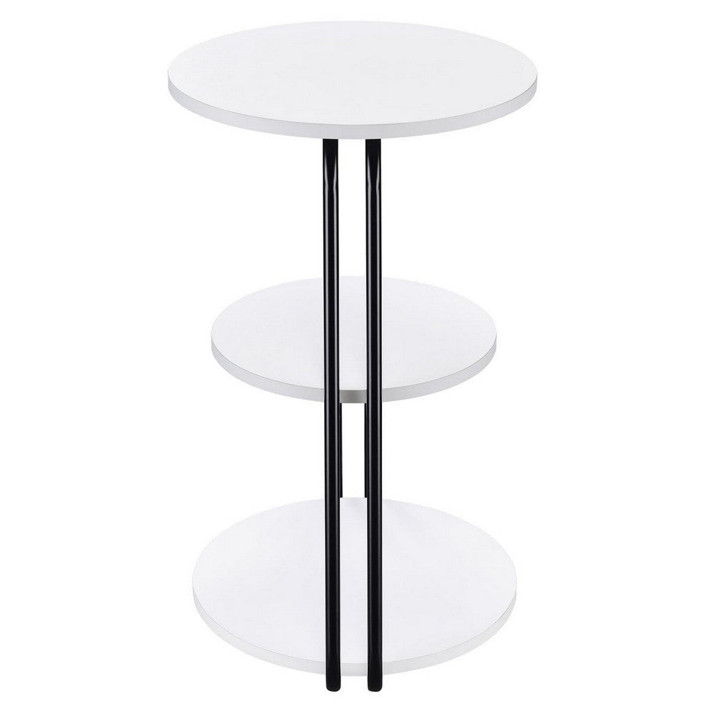 26 Inch Side End Table 3 Tier Design Black Metal Frame White Finish By Casagear Home BM309263