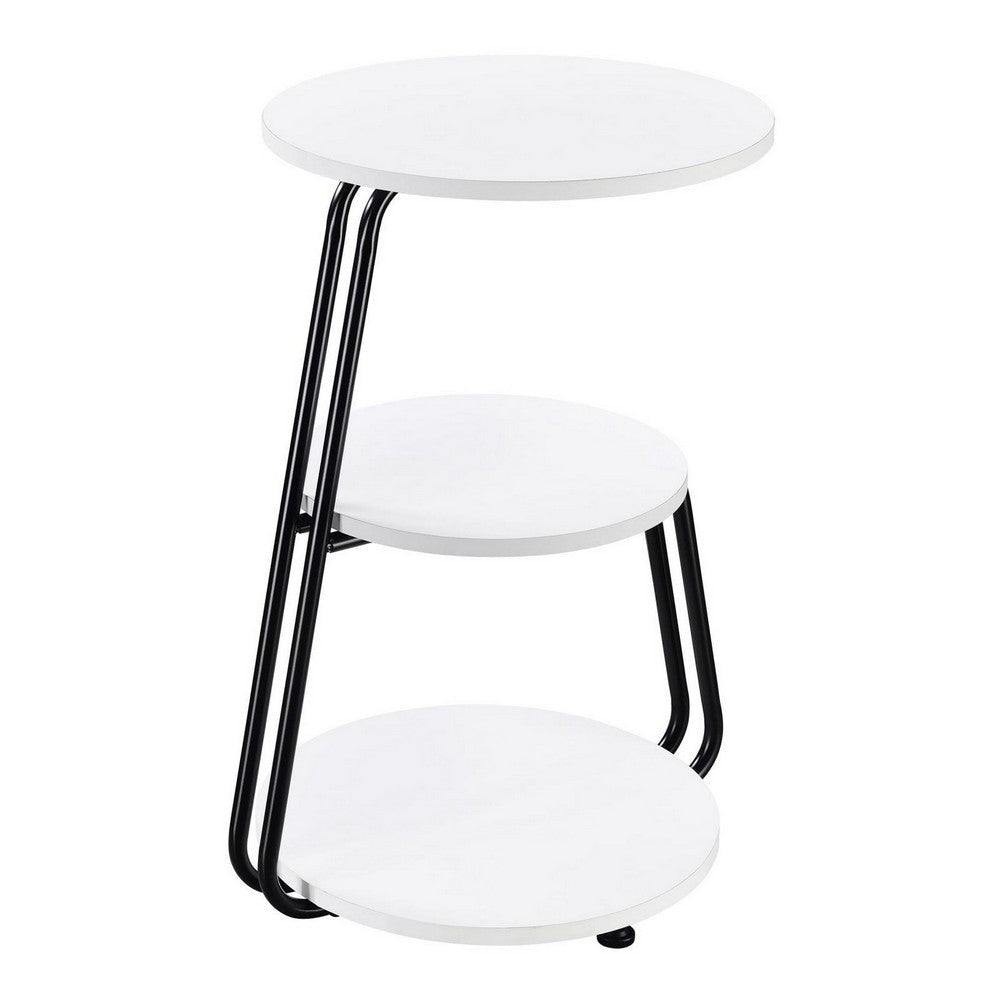 26 Inch Side End Table 3 Tier Design Black Metal Frame White Finish By Casagear Home BM309263