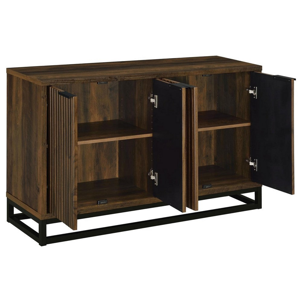 47 Inch Sideboard Cabinet Console 4 Door Carved Panels Black and Brown By Casagear Home BM309265