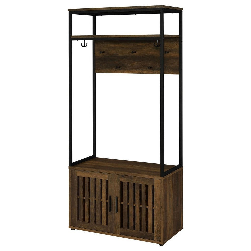 71 Inch Hall Tree Coat Rack Shoe Cabinet with Shelves Brown Black By Casagear Home BM309266