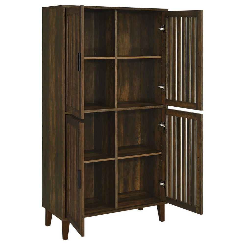 69 Inch Tall Accent Cabinet Vertical Slatted Design Brown and Black By Casagear Home BM309267