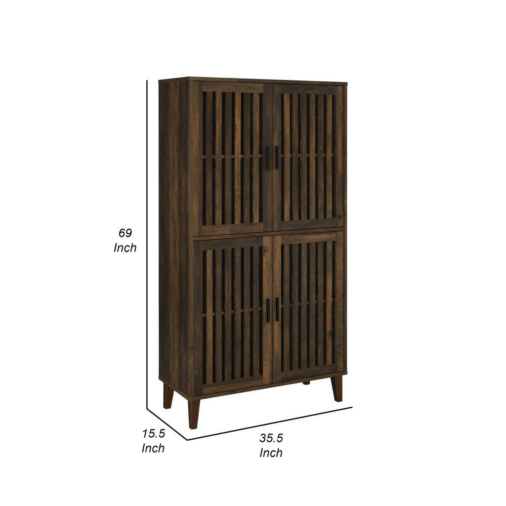 69 Inch Tall Accent Cabinet Vertical Slatted Design Brown and Black By Casagear Home BM309267