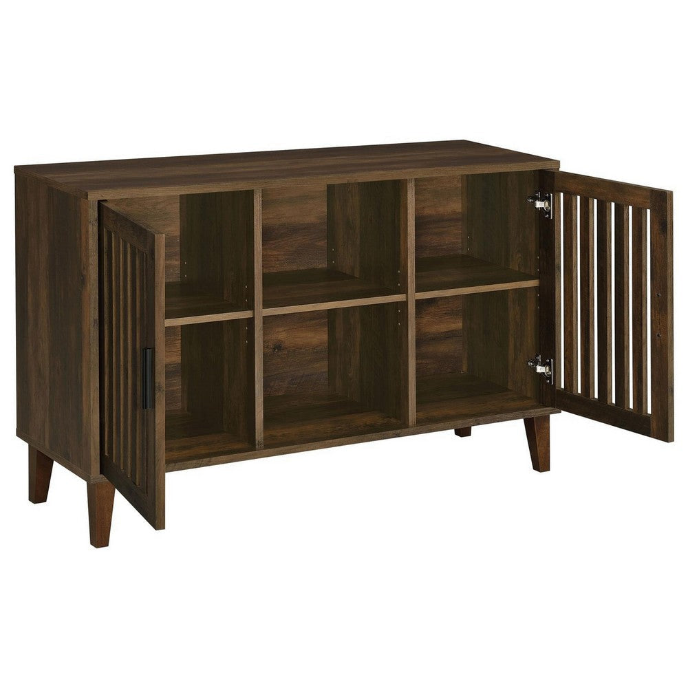 47 Inch Accent Cabinet Slatted Design 2 Shelves Brown and Black Finish By Casagear Home BM309268