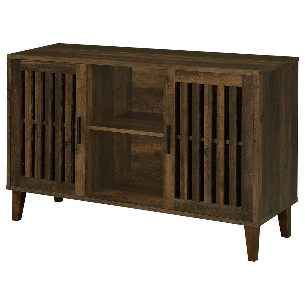 47 Inch Accent Cabinet Slatted Design 2 Shelves Brown and Black Finish By Casagear Home BM309268