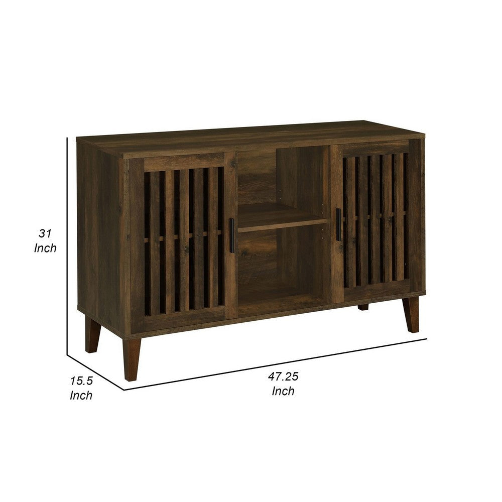 47 Inch Accent Cabinet Slatted Design 2 Shelves Brown and Black Finish By Casagear Home BM309268