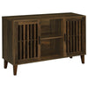 47 Inch Accent Cabinet, Slatted Design, 2 Shelves, Brown and Black Finish By Casagear Home