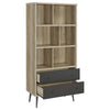 70 Inch Bookcase 3 Shelves Vertical Dividers 2 Drawers Brown Gray By Casagear Home BM309269