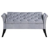 Ako 52 Inch Storage Bench Button Tufting Flared Arms Gray Upholstery By Casagear Home BM309272