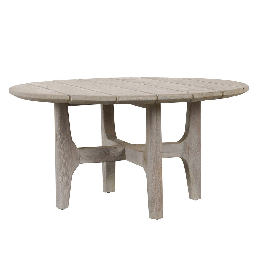 Ham 32 Inch Outdoor Round Coffee Table Plank Tabletop Gray Distressed By Casagear Home BM309278