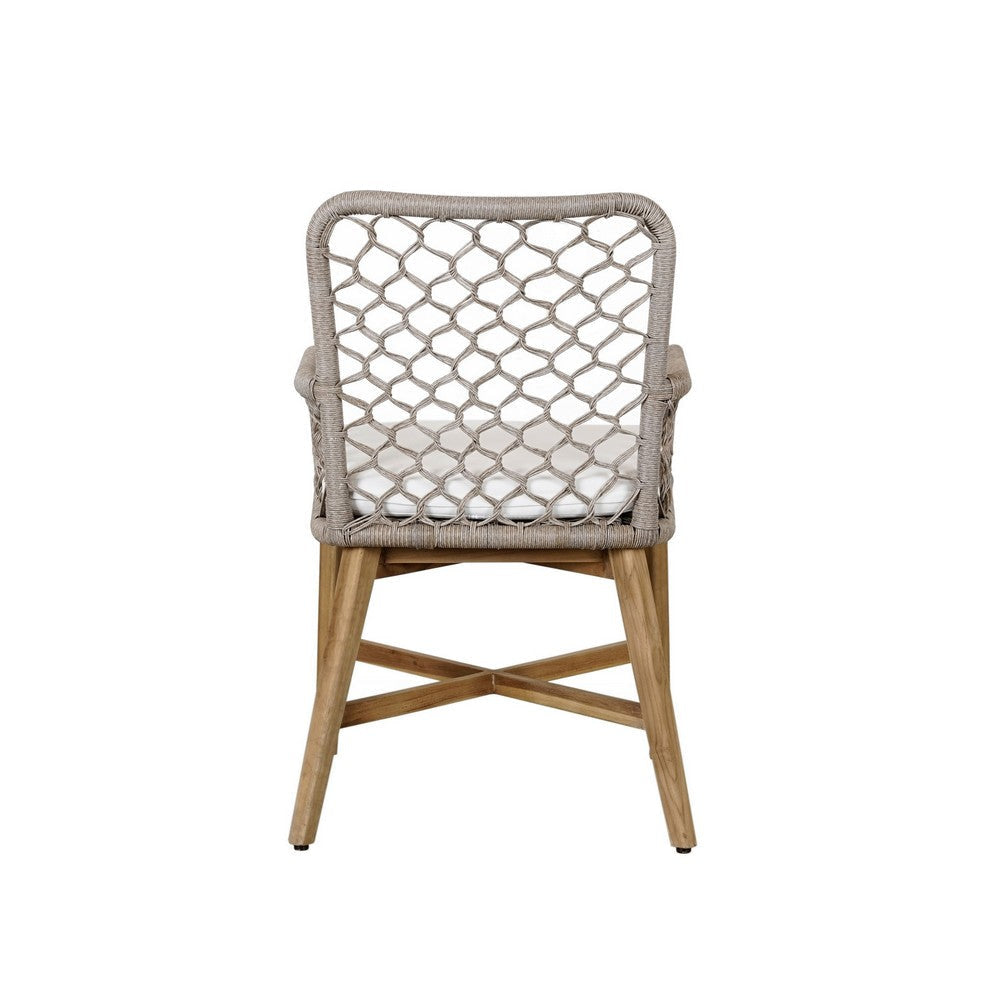 Aok 23 Inch Teak Outdoor Dining Chair Gray Woven Rope Curved Back Brown By Casagear Home BM309281