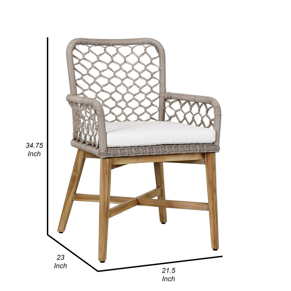 Aok 23 Inch Teak Outdoor Dining Chair Gray Woven Rope Curved Back Brown By Casagear Home BM309281