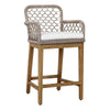 Aok 27 Inch Outdoor Counter Stool Chair, Gray Woven Rope, Curved, Brown Teak By Casagear Home