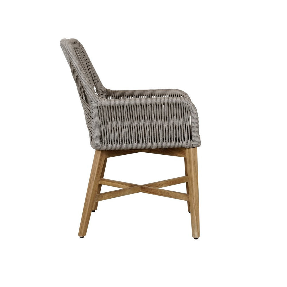 Navi 25 Inch Outdoor Dining Chair Woven Rope Ash Gray Brown Teak Wood By Casagear Home BM309286