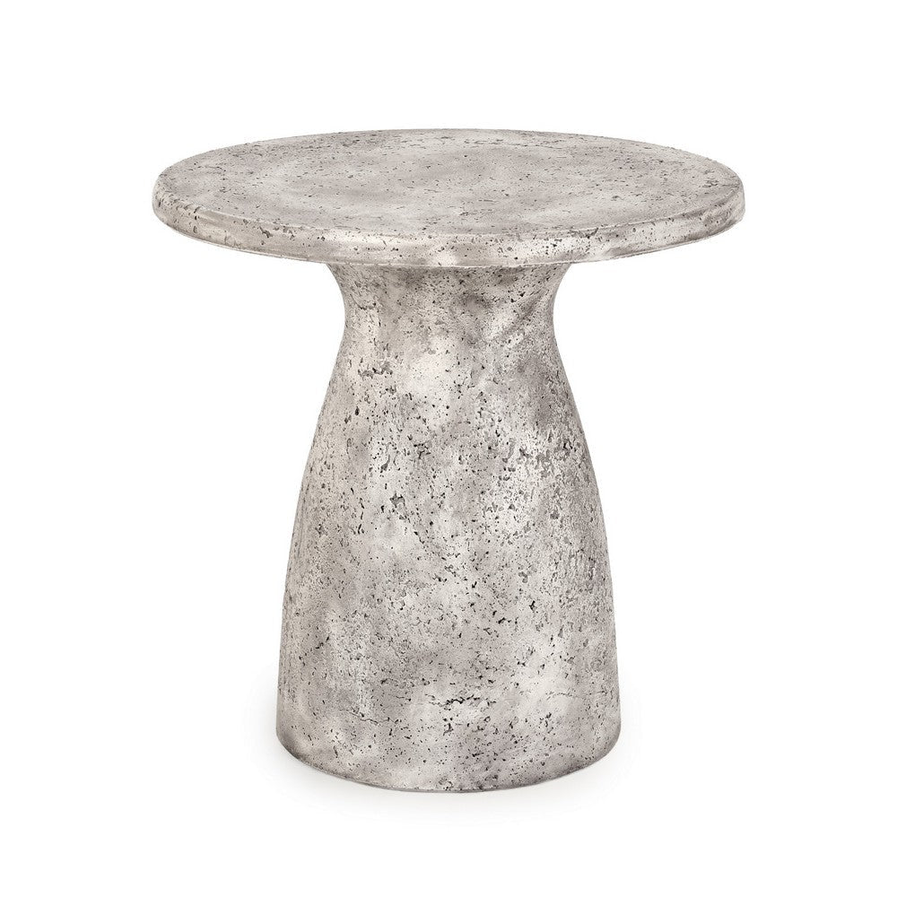 18 Inch Concrete Outdoor Accent Table Round Tabletop Light Gray Finish By Casagear Home BM309292