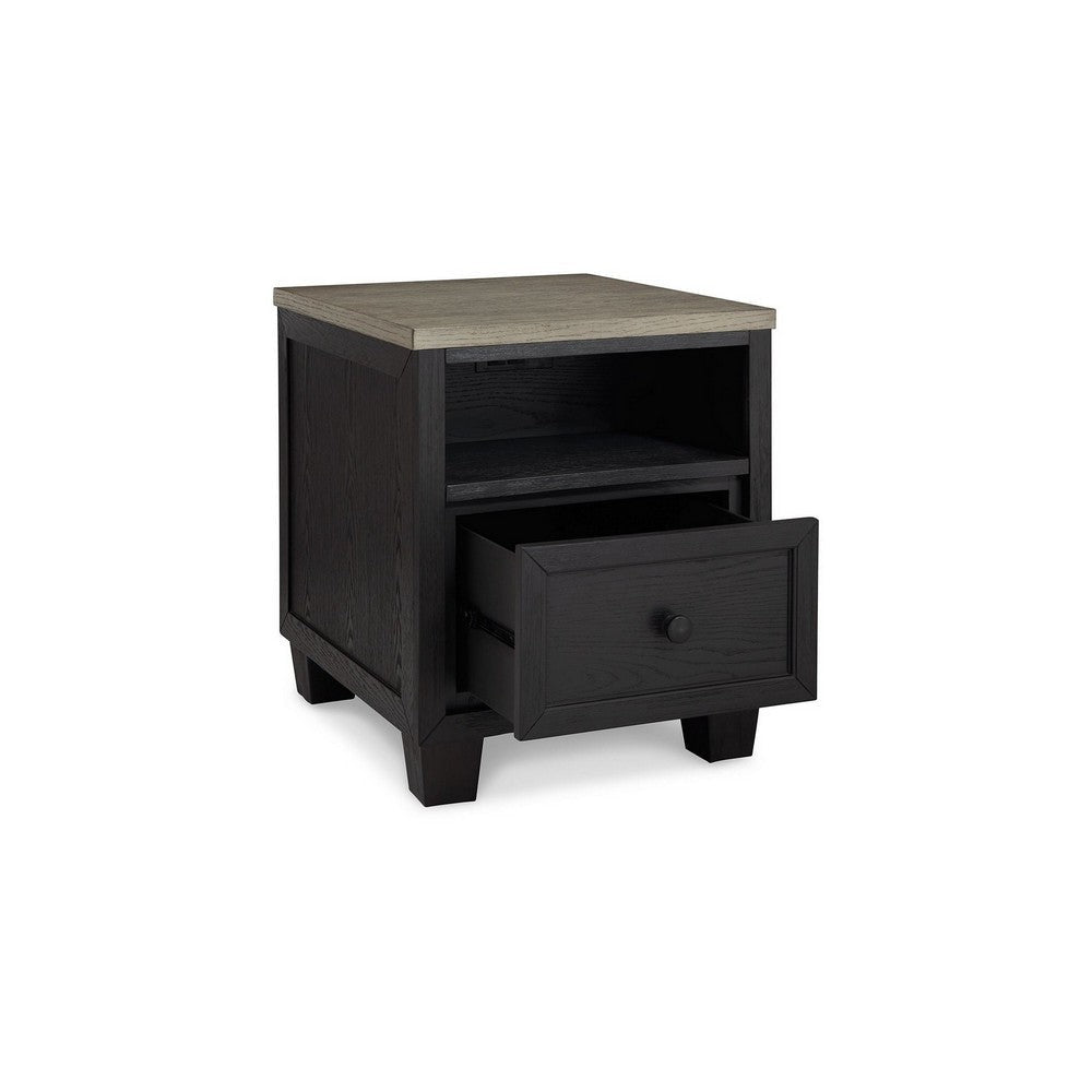 25 Inch End Table Rectangular Tabletop Open Shelf 1 Drawer Black Brown By Casagear Home BM309298