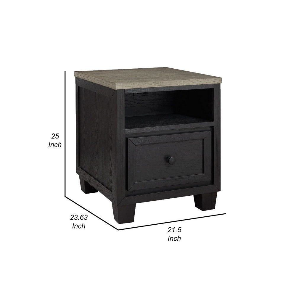 25 Inch End Table Rectangular Tabletop Open Shelf 1 Drawer Black Brown By Casagear Home BM309298