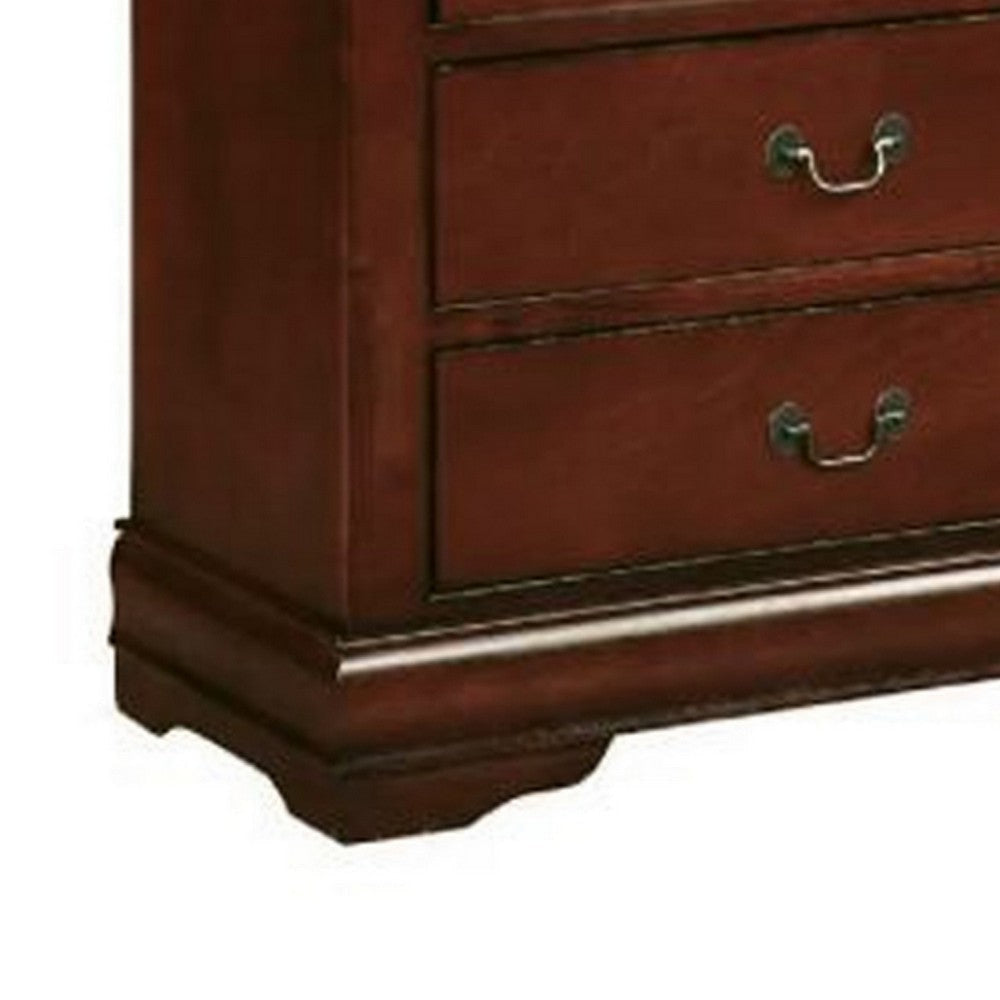 Zyna 48 Inch Tall Dresser Chest Pine Wood 5 Drawers Cherry Brown By Casagear Home BM309372