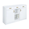 Raza 54 Inch Server Buffet Cabinet with Drawers, Metal Wine Holder, White By Casagear Home