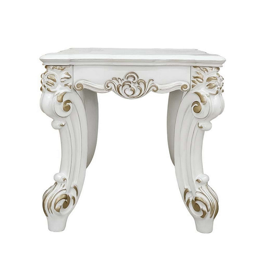 Jess 26 Inch Side End Table Traditional Scrolled Legs Brushed Gold White By Casagear Home BM309423