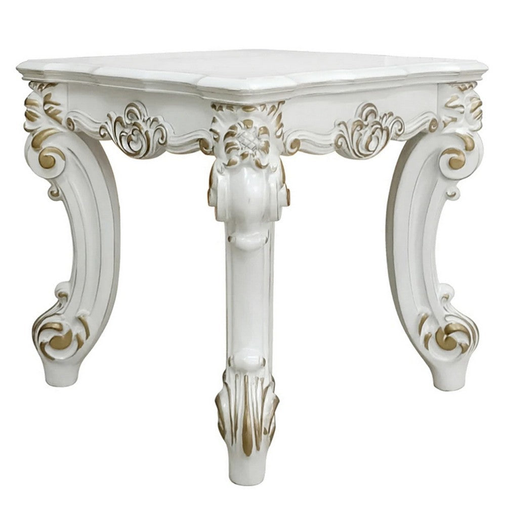 Jess 26 Inch Side End Table Traditional Scrolled Legs Brushed Gold White By Casagear Home BM309423