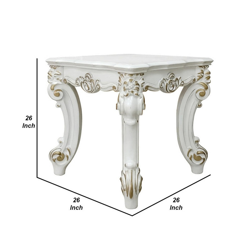 Jess 26 Inch Side End Table Traditional Scrolled Legs Brushed Gold White By Casagear Home BM309423