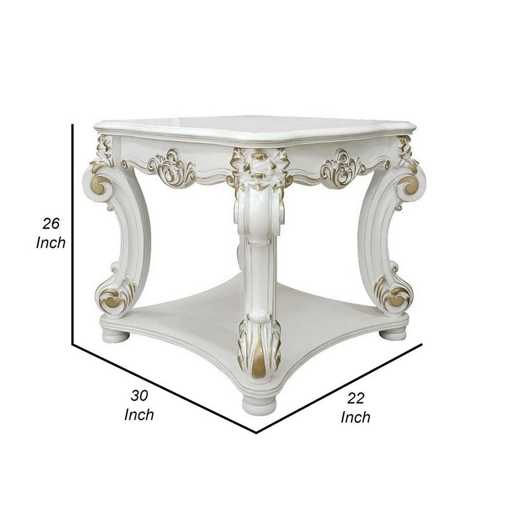 Jess 30 Inch Side End Table Classic Scrolled Legs 1 Shelf Brushed Gold By Casagear Home BM309429